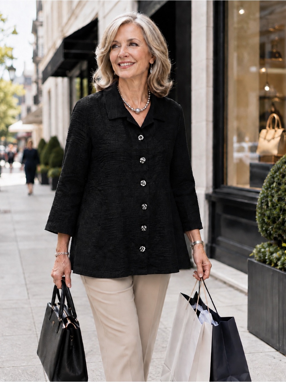 NWT Habitat Waffle Weave Pucker Black Button Front Swing Blouse Sz L/XL …